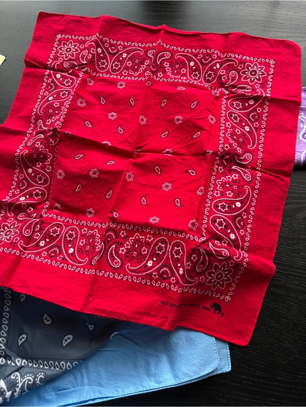 Vintage Paisley & Promo Bandana Lot Red Light Blue Purple Charcoal 100% Cotton